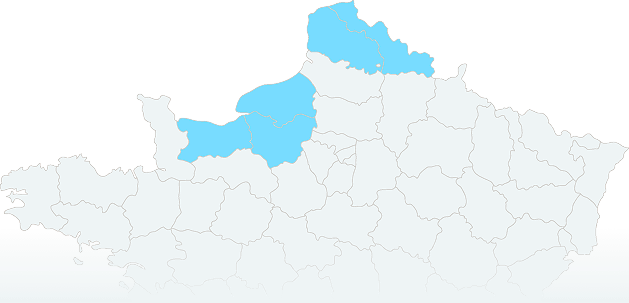 Carte de la zone d'intervention : Normandie et Hauts-de-France